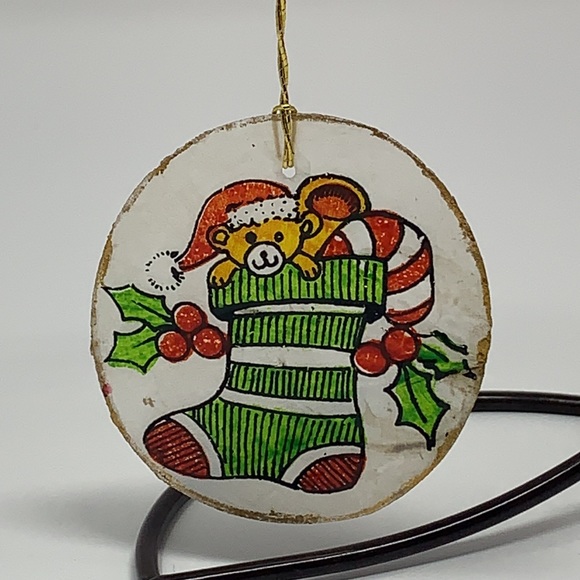 Vintage Other - Teddy Bear in Christmas stocking vintage ornament holiday decor